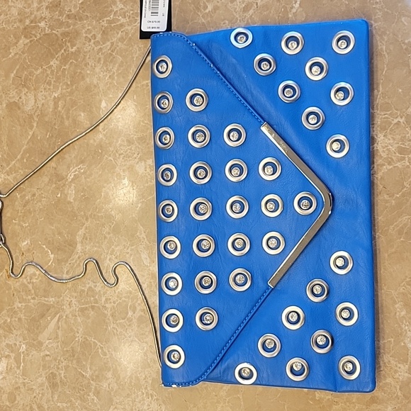 Bebe Cobalt Blue/Silver Rhinestoned Crossbody/Clutch - Picture 6 of 16